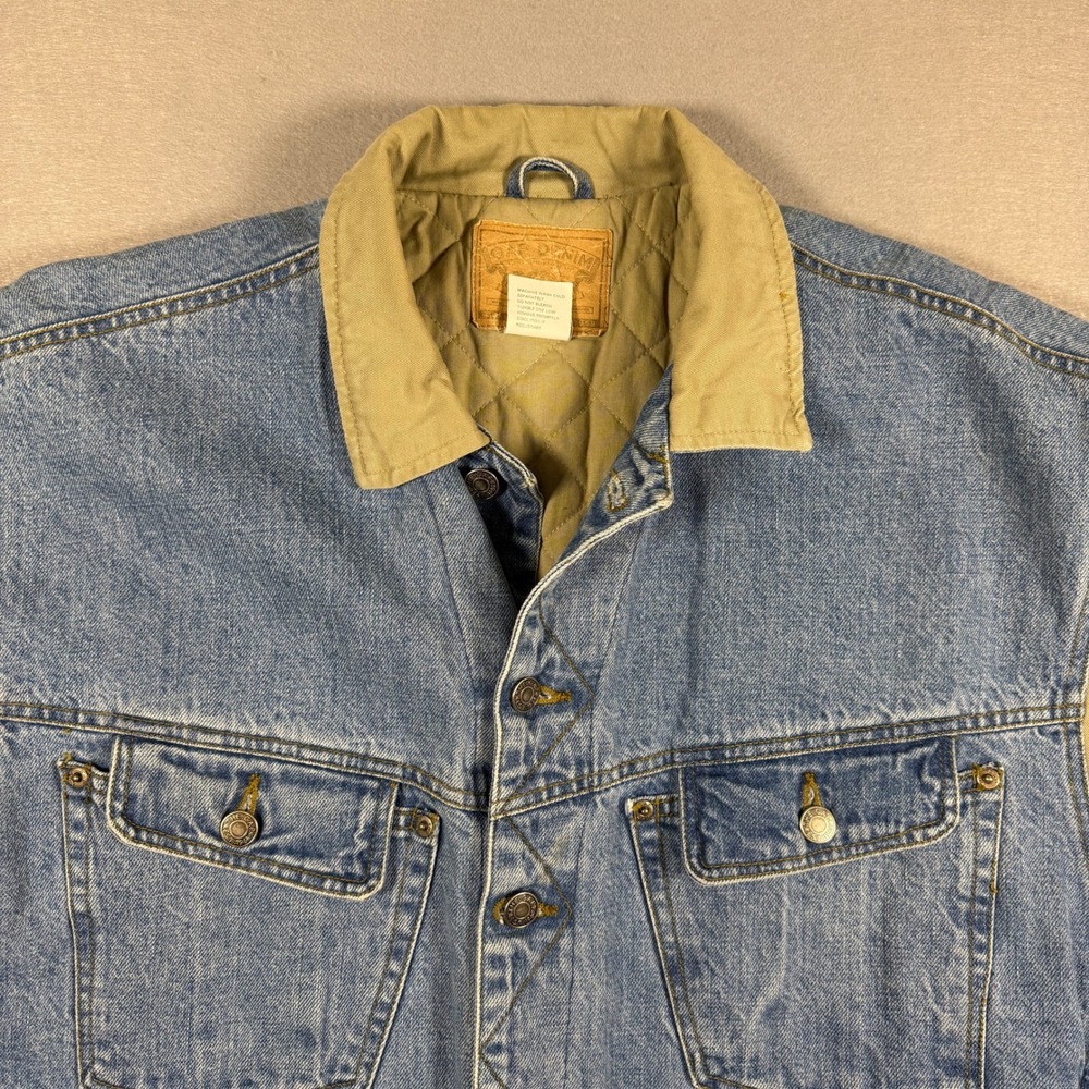 Vintage 90s GAP Denim Jacket Mens L Blue Tan Quilted Lined Two Tone Sleeve Y2K - Picture 9 of 9